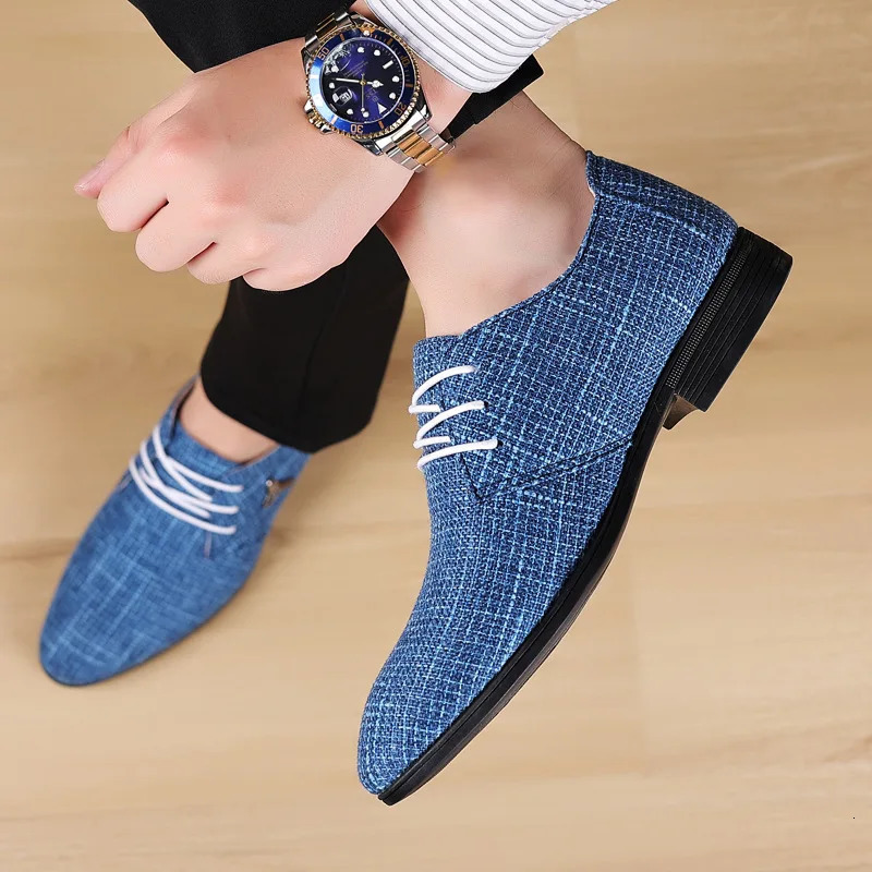 Oxford shoes mens mens dress shoes breathable toe linen canvas business shoes mens casual shoes size 38-48 241019