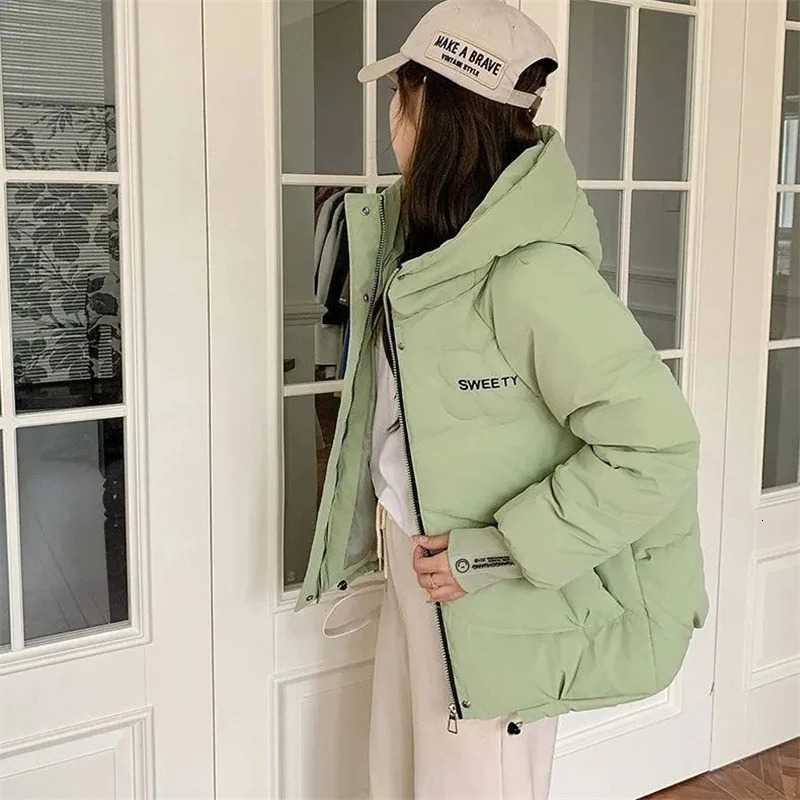 2024 Winter Jacket Women Puffer Warm Parkas Long Sleeve Female Casual Down Cotton Padded Short Hooded Outwear Ladies 241007