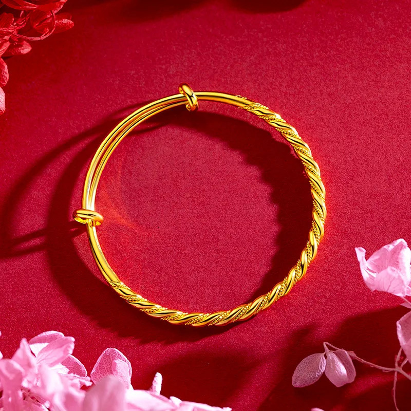 18K pure gold bracelet 999 adjustable fried dough twisted womens wedding fashion party jewelry bracelet 241007