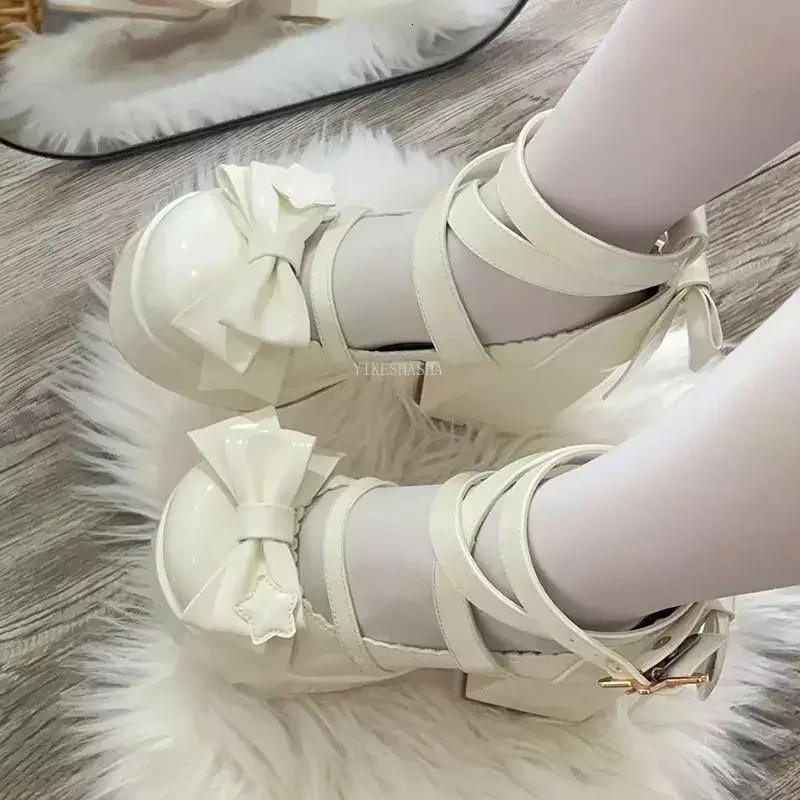 Sweet Retro Mary Jens Shoes Womens Star Buckle Lolita Cavay Platform Shoes Womens Bow Knot Cute er Shoes 241019