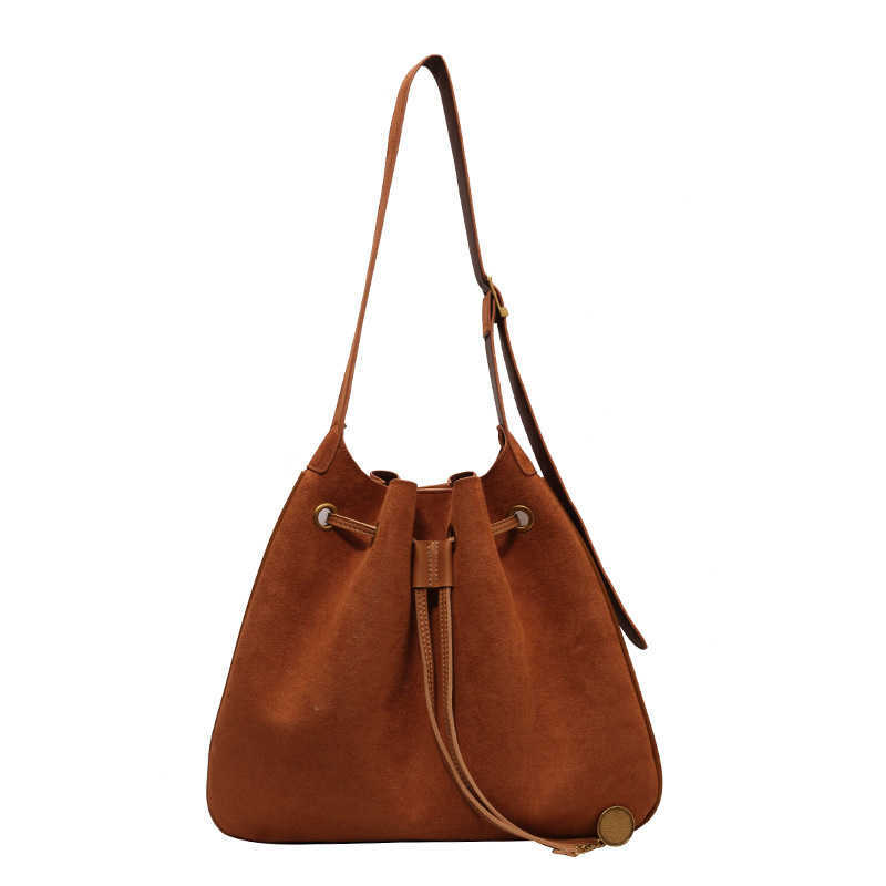 CMM Melad Suede Bucket Bag for Women New Large Capacity Fashion Shoulder Bag Drawstring Bucket Bag Trend