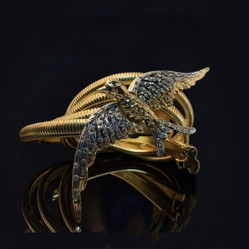 belt metal elastic bird waist chain gold striped animal shaped inlaid decorative belt for women 241019