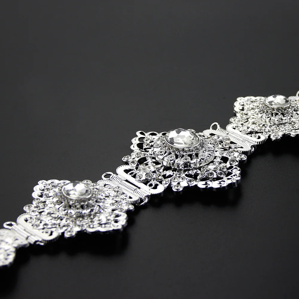Sunspice Chic Silver Color Moroccan Belt for Women Algerian Moroccan Bridal Wedding Jewelry Caftan Belt Crystal Chain Adjustable 241019