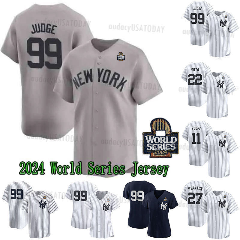 NY 2024 World Series Baseball Jersey Aaron Judge Juan Soto Alex Verdugo Anthony Volpe Gleyber Torres Austin Wells Gerrit Cole Jose Trevino Dominguez Baseball Jersey
