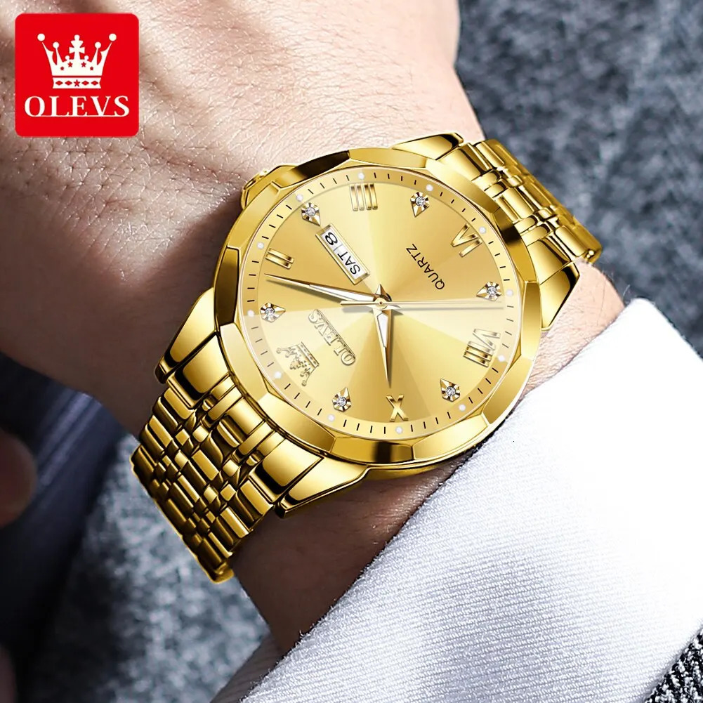 OLEVS Mens Watch Diamond Mirror Original Mens Quartz Watch Waterproof Luminous Stainless Steel Watch Mens Date Week 241019