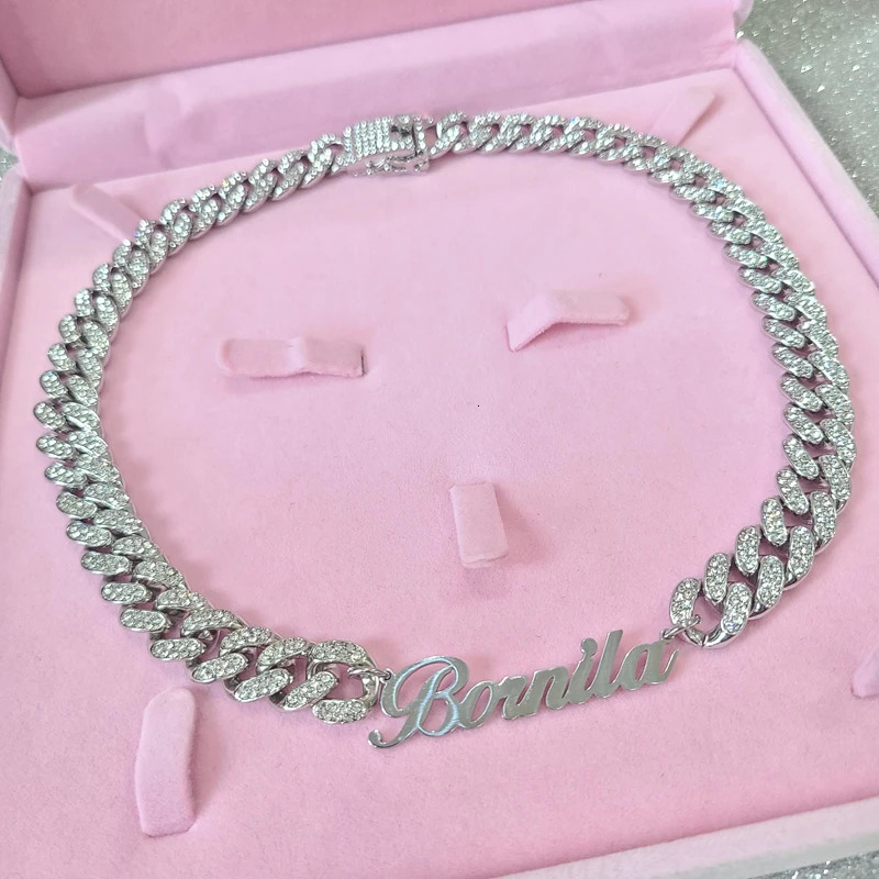 Grandbling Stainless Steel Customized Name Necklace with 12 MM Cuban Chain Personalized Word Choker Pendant Birthday Gift 241019