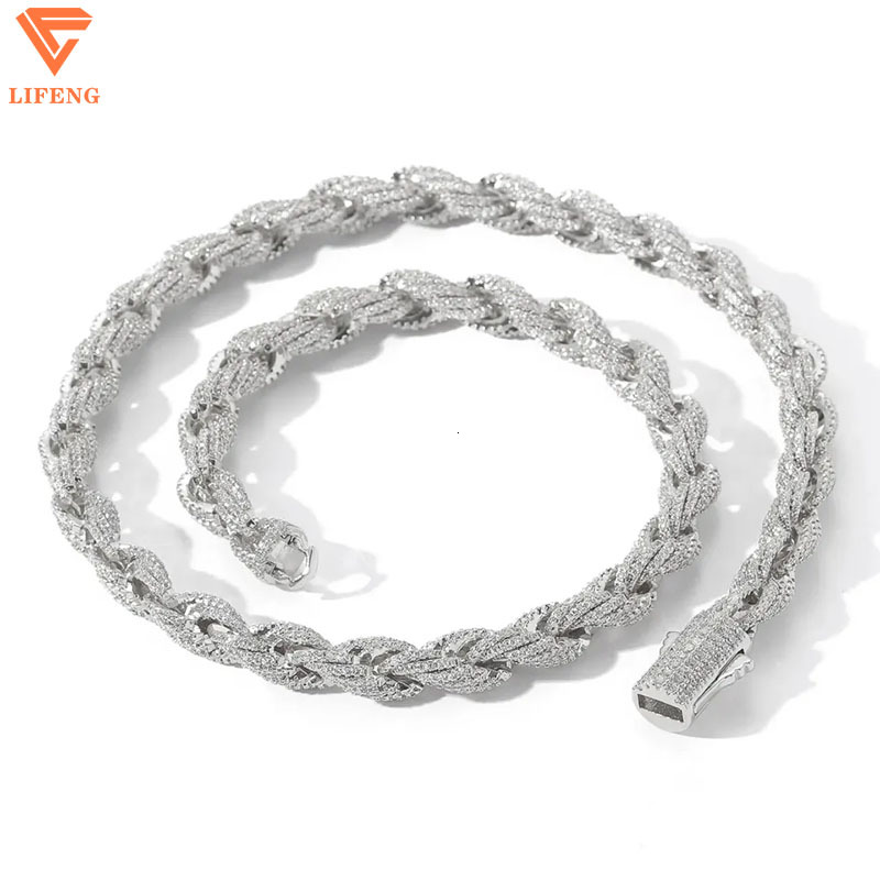 Fashion Jewelry 8mm Gold Plated 925 Sliver Moissanite Cuban Link Chain Rope Chain Necklace for Women Men