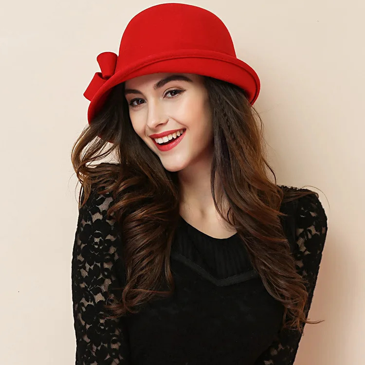 1920s womens winter hats Gatsby style floral warm wool fedora winter hats womens church hats Cloche Bonnet womens felt fedora 241019