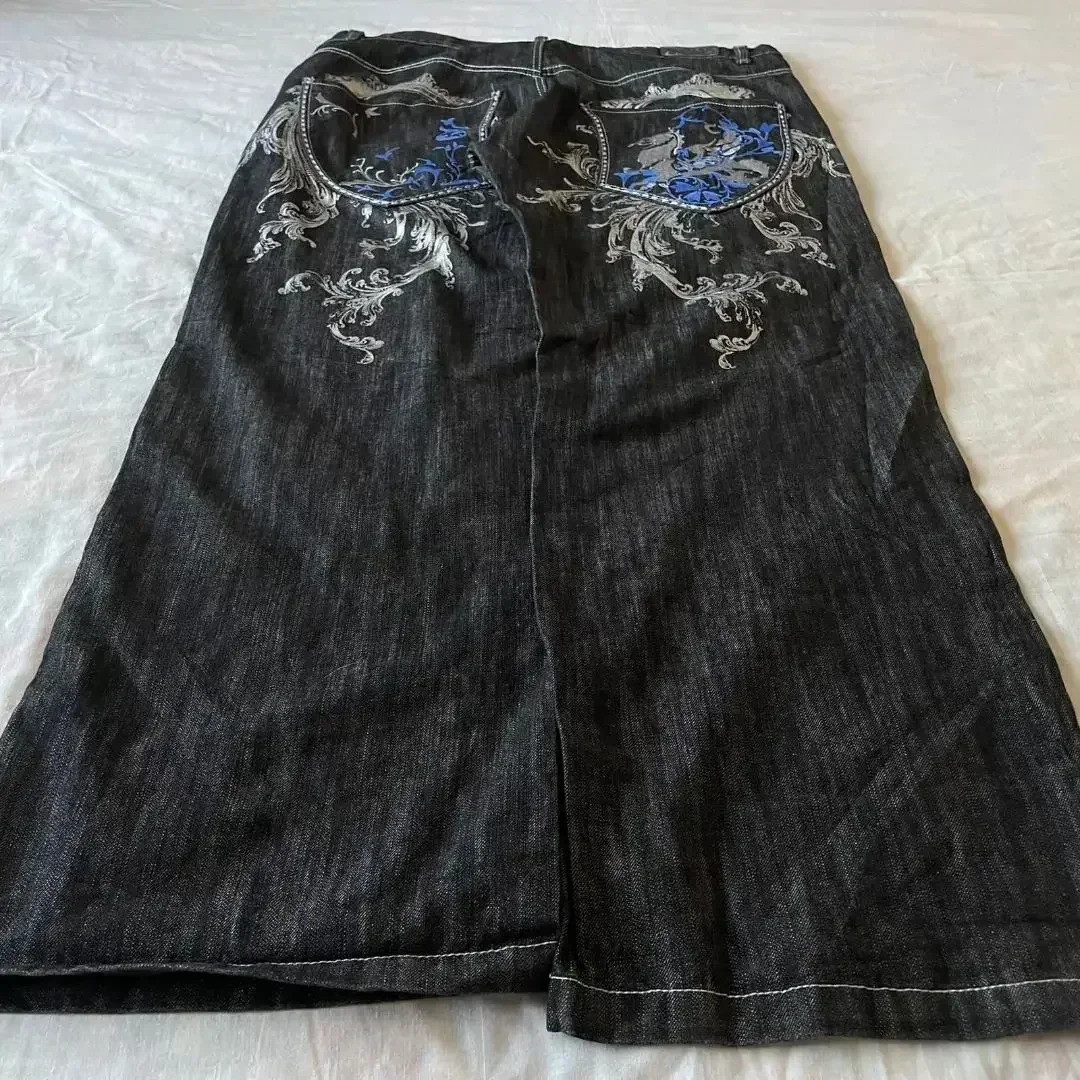 American Retro Jeans Y2K Large Pattern Denim Loose Jeans Gothic High Waist Wide Pants Street Clothing Denim 241019