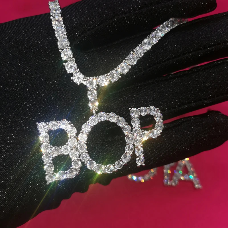 Custom Words Tennis Chain Letters Necklaces Pendant Charm Womens Zircon Hip Hop Jewelry With 4MM Tennis Chain 241019