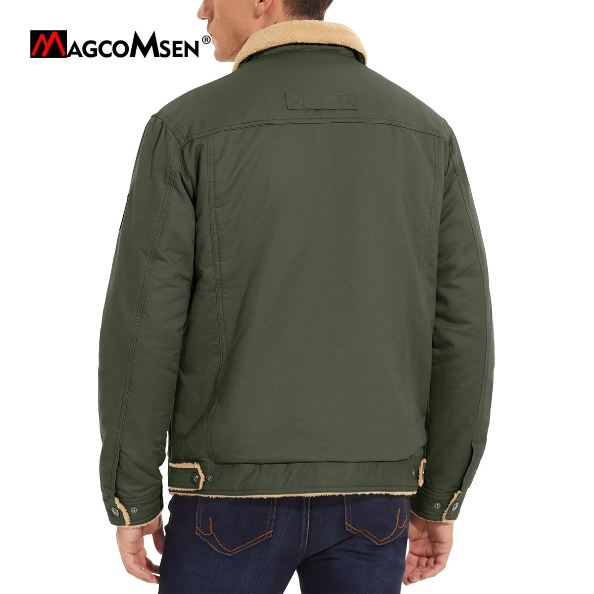 MAGCOMSEN Mens Winter Jacket Series Sherpa Jacket Warm Truck Jacket Multi Pocket Cargo Collar Park Work Jacket 241007
