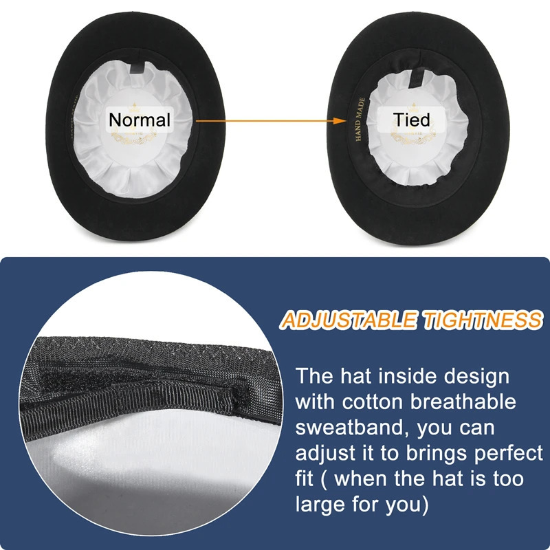 GEMVIE 100% wool felt derby mens bowling hat satin line fashion party official Fedora clothing magic hat 241019