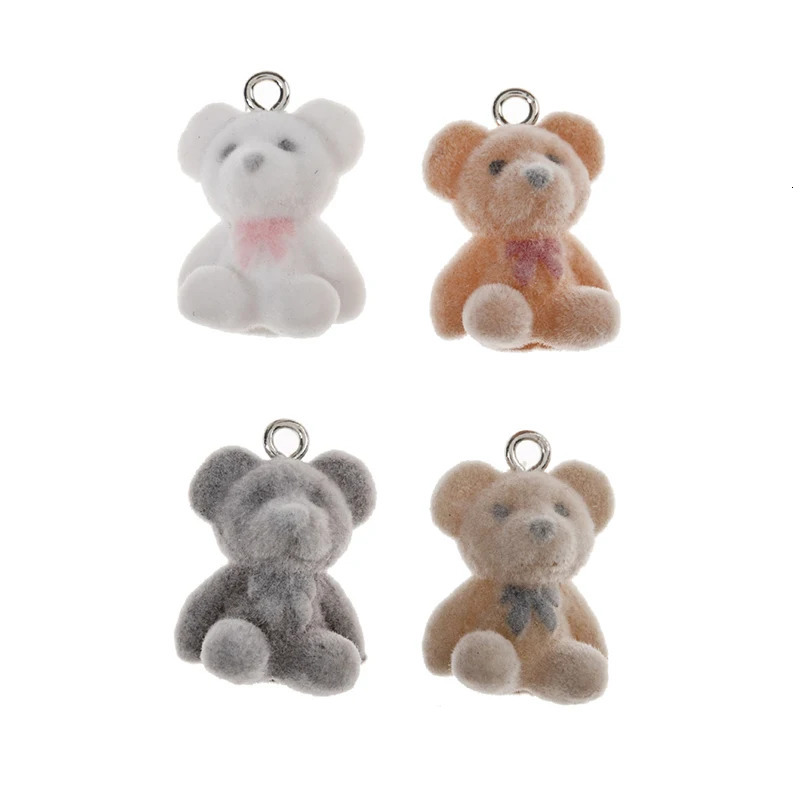 4pcs Korean Fashion Flocking Bear Charms Pendant for Girl Kawaii Colorful Jewelry DIY Accessories 241010