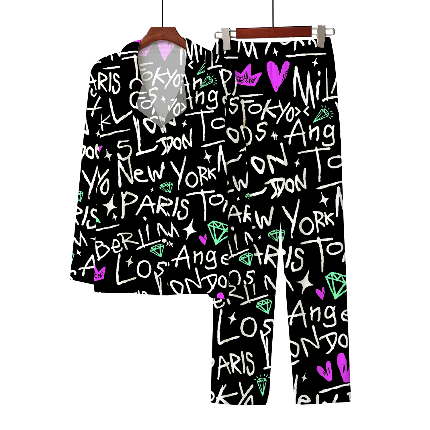 New designer 3D digital printed fashionable letter button cardigan wool sweater imitation cotton pajamas home casual set