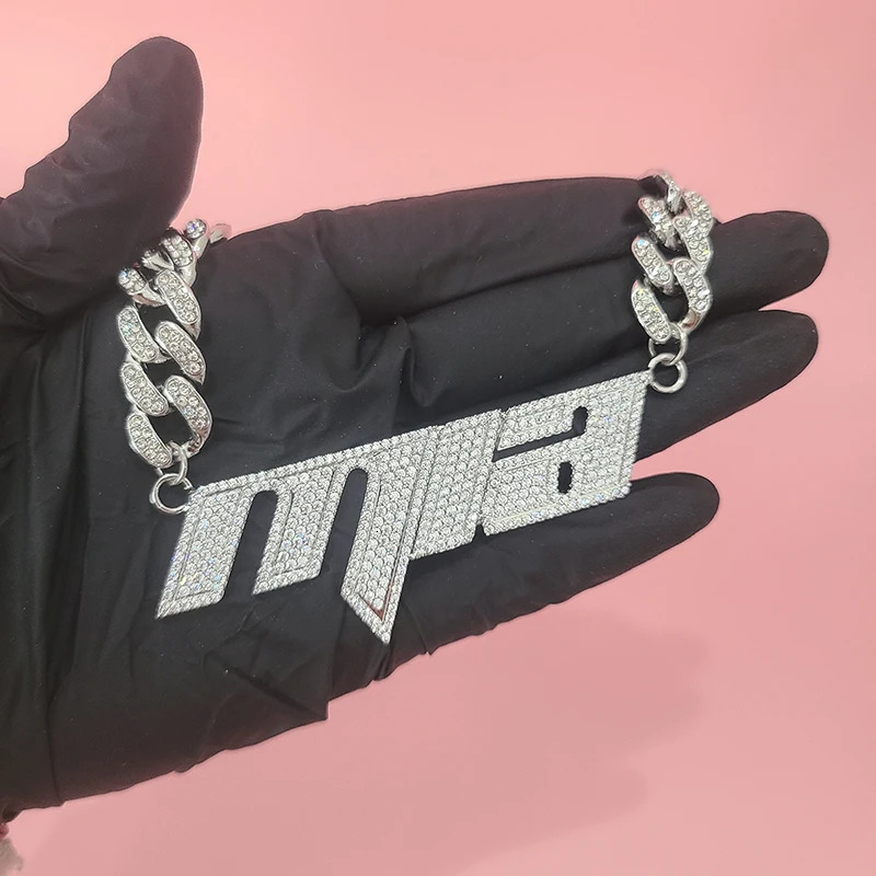 Custom Name Necklace Zirconia Baguette Letters Connect with 1.21 cm Cuban Chain Hip Hop Personalized Name Choker Necklace 241019