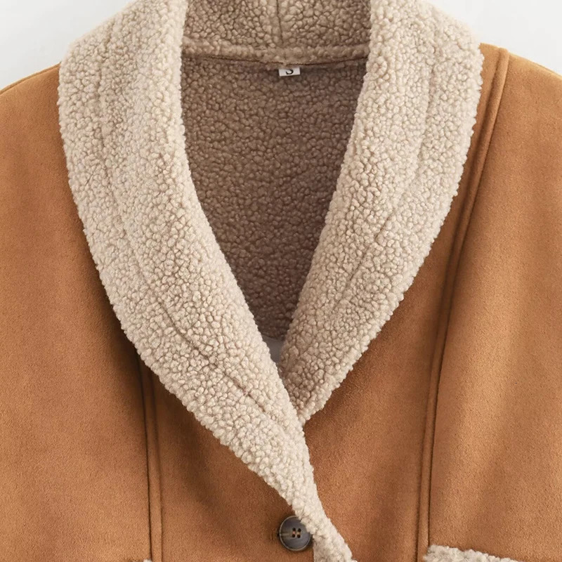 Winter womens suede sheepskin coat womens warm coat sheepskin loose casual Korean fashion chic coat 241007