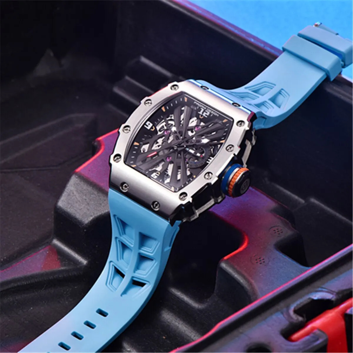 PAGANI Mens Quartz Watch VH65 Movt Skeleton Dial 100M Waterproof Sports Rectangular Sapphire Mens Glass Watch 241019