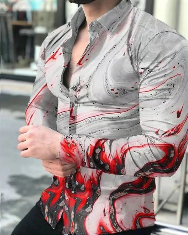 Fashionable snowflake 3D printed shirt S-6XL casual long sleeved lapel cardigan club street cool mens top summer shirt 241007