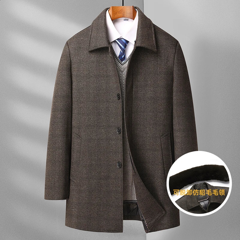 Mens Autumn/Winter Trench Coat Solid Color down Wool Coat Fur Collar Removable Size Warm Comfort Size M-4XL 241019