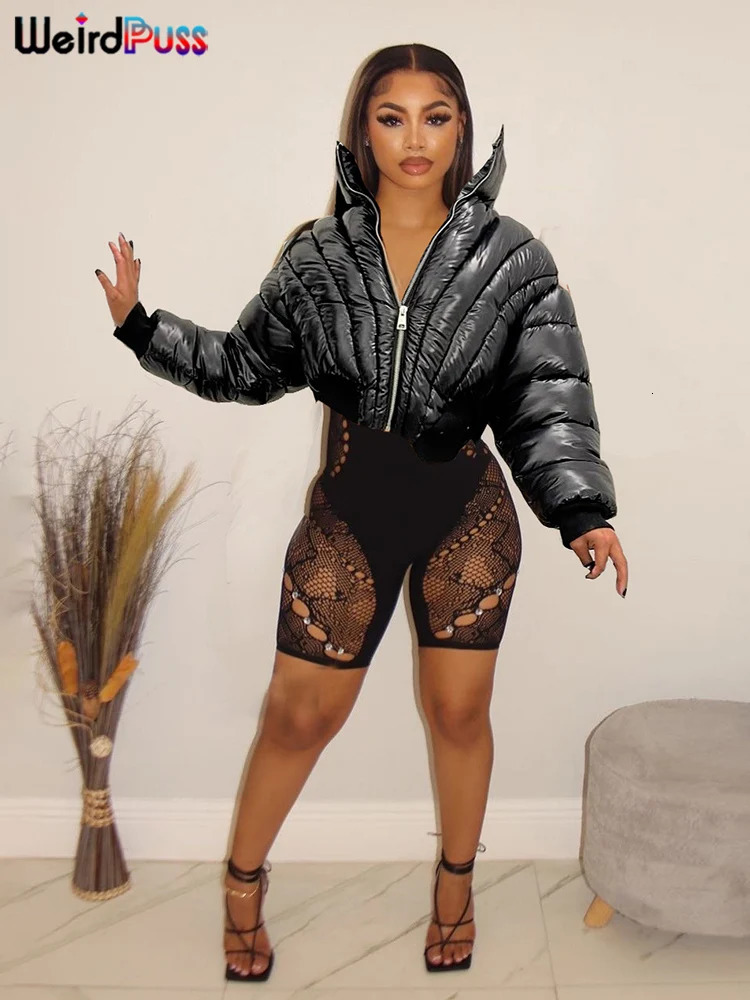 Weird Puss Quilted Puffer Jacket Hipster Winter Turtleneck Warm CottonPadded Wild Street Zip Parkas Thick Bubble Coat 241007Z