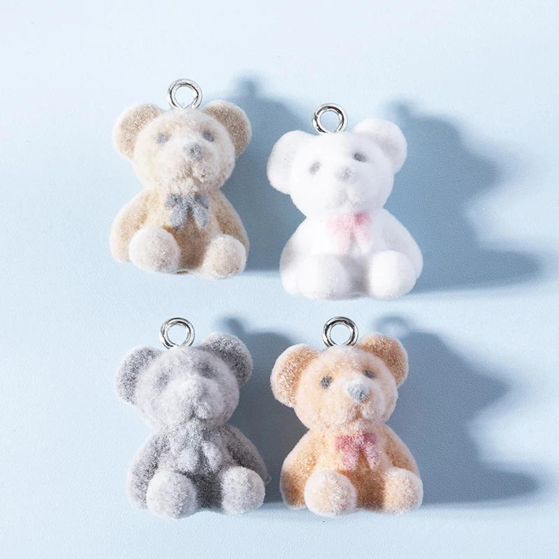 4pcs Korean Fashion Flocking Bear Charms Pendant for Girl Kawaii Colorful Jewelry DIY Accessories 241010