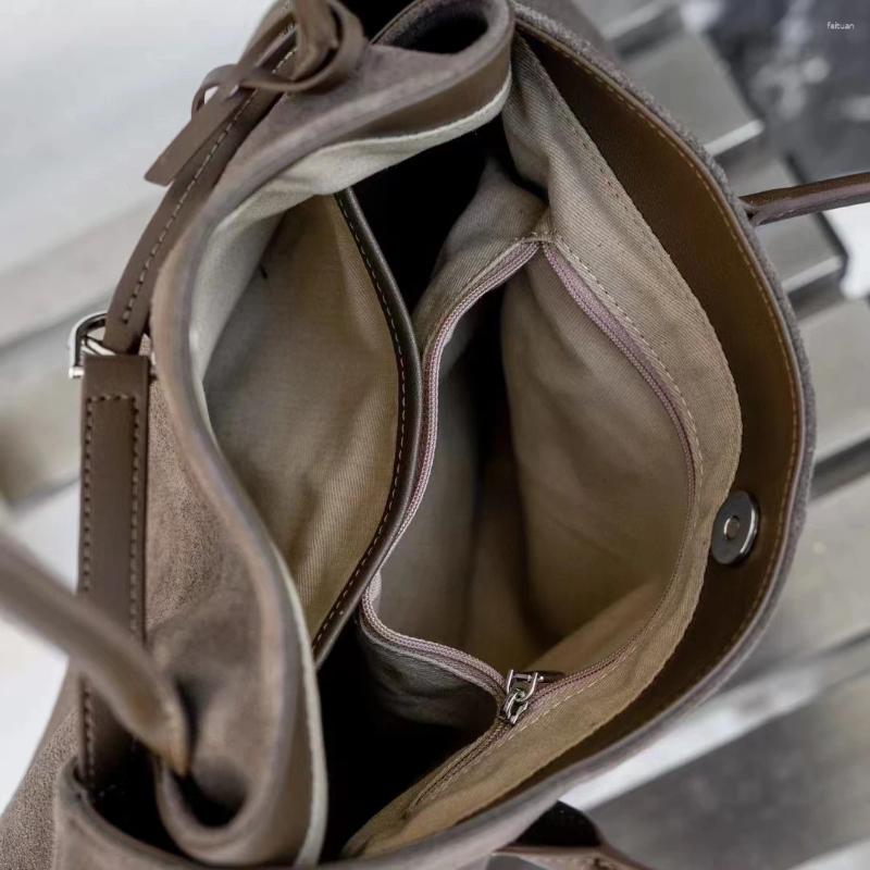 Totes All-match Shape Change Design Large Tote Coffee New Matte Real Suede Leather Women Shoulder Bag High-end Travel Handbag