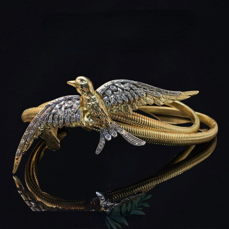 belt metal elastic bird waist chain gold striped animal shaped inlaid decorative belt for women 241019