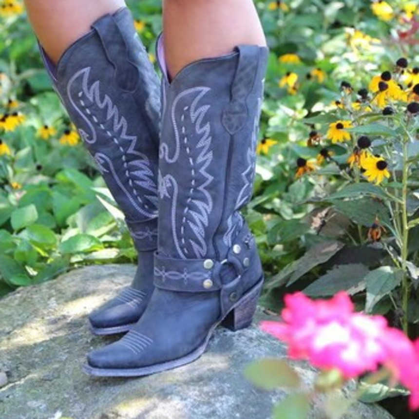 Fashion Boots Fashionable Embroidered Thick High Heel Martin Boots WoMens High Tube Boots 241008