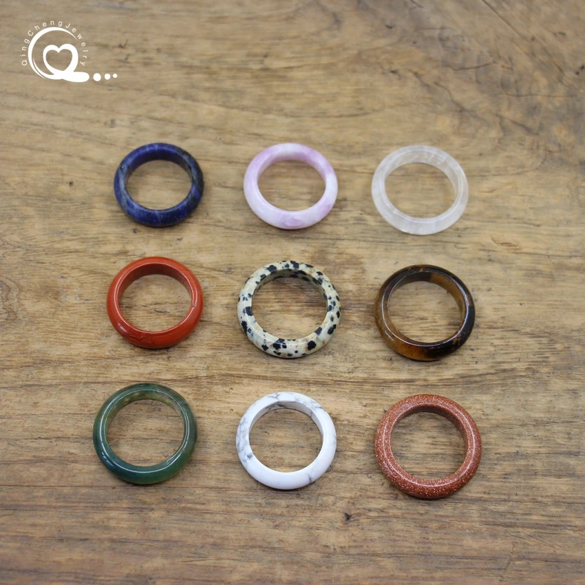 Healing Crystal Band Rings Natural Stone Quartz Agates Jaspers Dainty Finger Solid Ring Women Fashion Minimalist Jewelry4209 241010