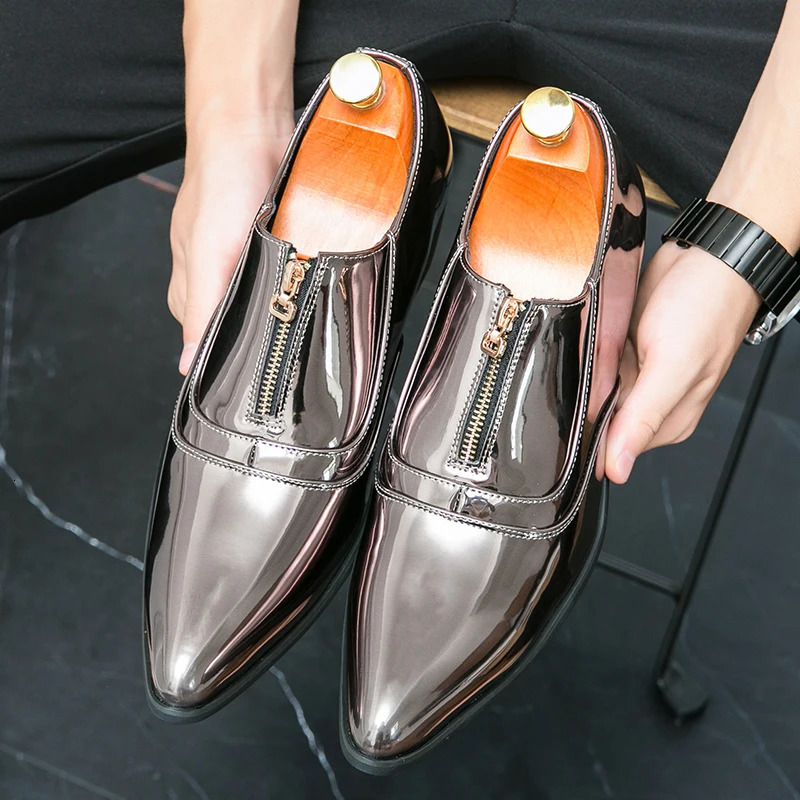 Wedding Dress Patent Leather Mens Gold Blue Red Ball Punk Rock Homecoming Party Oxford Shoes atos Hombre 241019