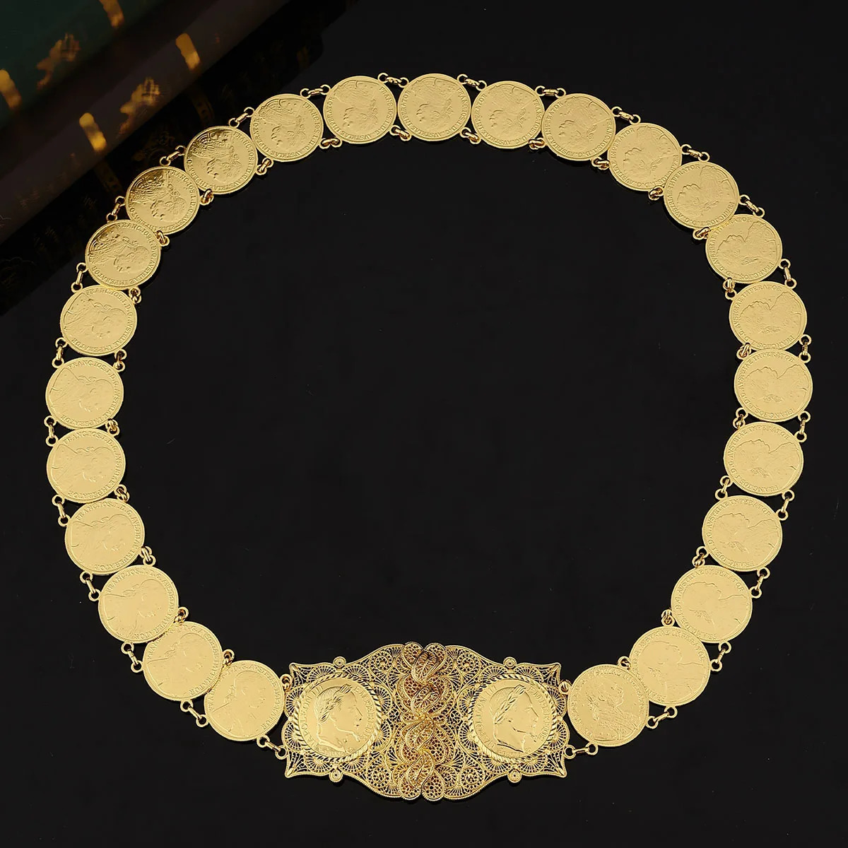 Arab gold bridal dress with French head coin abdominal body chain Algerian traditional holiday jewelry 241019