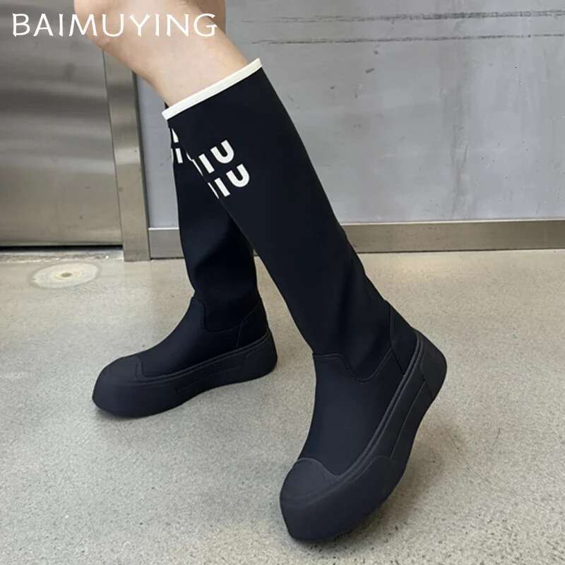 Platform Women Knee High Boots Flats Fashion Winter Leather Shoes Woman 2024 Trend New Goth Casual Snow Botas De Mujer