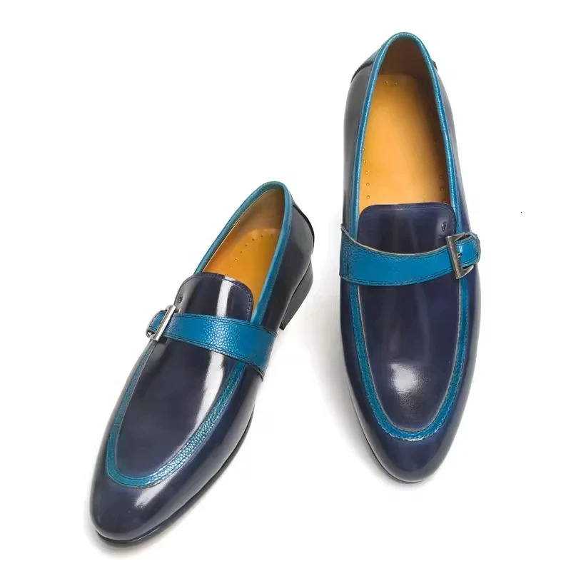 Fashionable blue leather shoes mens casual shoes high-quality office daily wear professional handmade mens denim leather shoes 241019