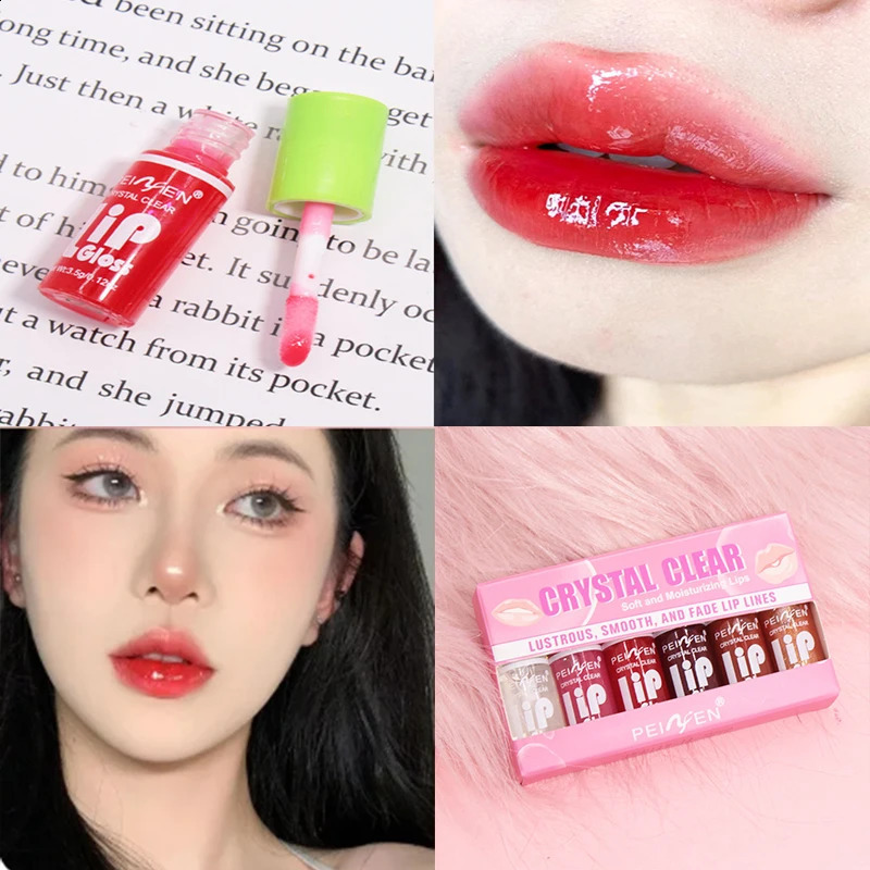 6PCS Moisturizing Lip Gloss Transparent Lip Oil Hydrating Lip Glaze Lip Plumper Hydrating Make Up Liquid Lipstick Set Cosmetics 241010