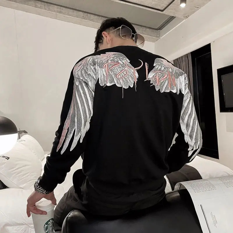 Y2k Pullover Harajuku Hip Hop Sweatshirt Loose Long Sleeve Mens Top Oversized Wings Printed Jacket Cotton Street Wear Mens 241019