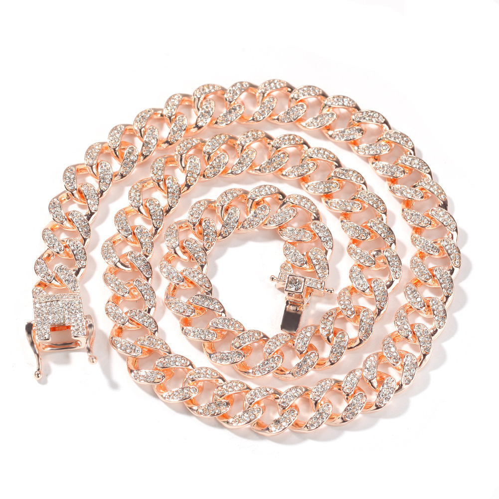 Hip Hop Bling Rhinestone Cuban Link Chian Necklace Mens Personalized Simple Gold Color Gemstone Mens Miami Curb Chains Punk Rock Grunge Jewelry Access