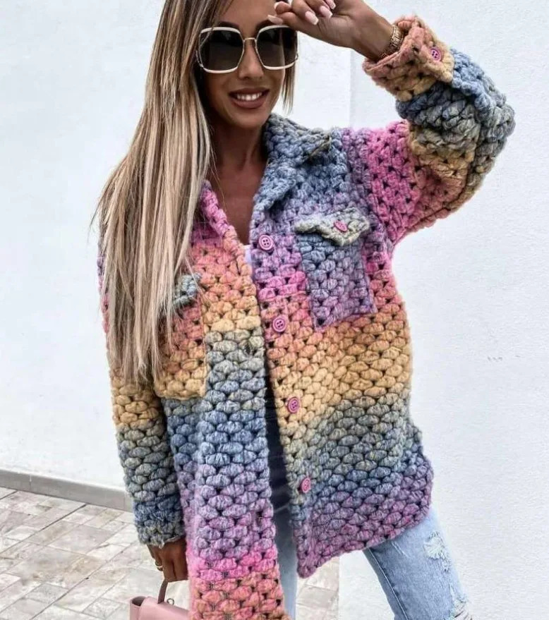 Womens casual wool and blended jacket casual warm top womens long sleeved single corset womens printed tweed coat 241019