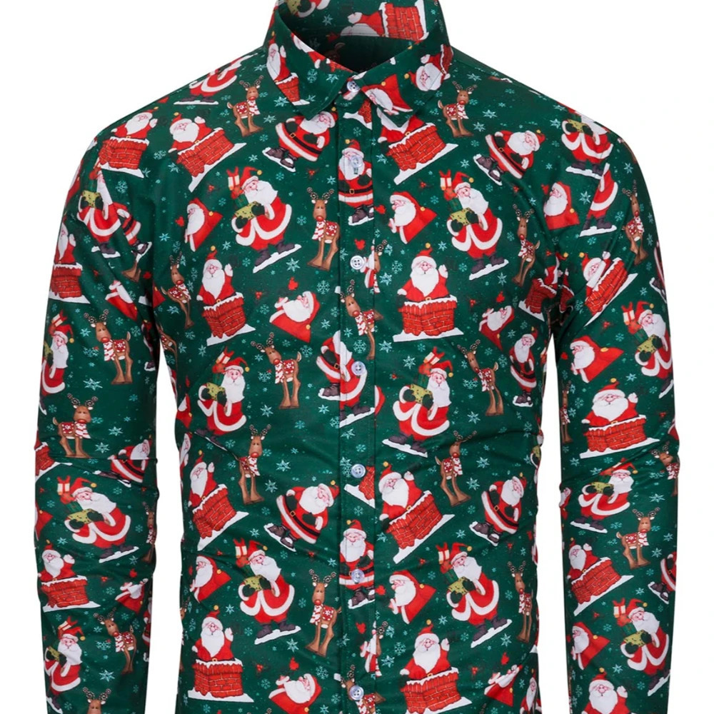 Party Holiday Gifts Mens Christmas Novel Shirt Interest Santa Button Long Sleeve Fun Holiday Clothing Shirt 241007
