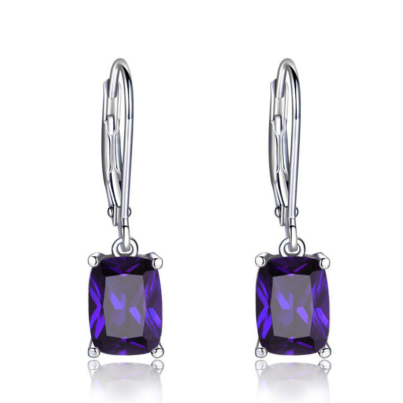 Classic Blue Imitation Topaz Drop Earrings 925 Sterling Silver Women Simple Zircon Earrings Designer 10mm Crystal Diamond Earrings Wedding Jewelry