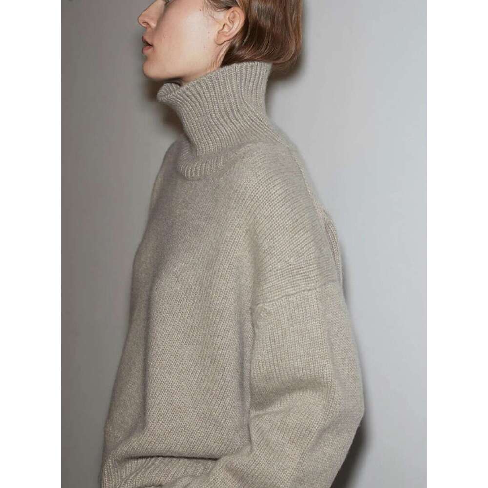 European Turtleneck 100% Pure Cashmere Women's Thick Loose And Lazy Style Bottom Knit Silhouette Sweater