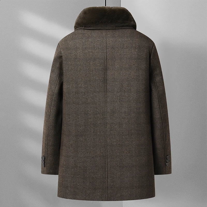 Mens Autumn/Winter Trench Coat Solid Color down Wool Coat Fur Collar Removable Size Warm Comfort Size M-4XL 241019