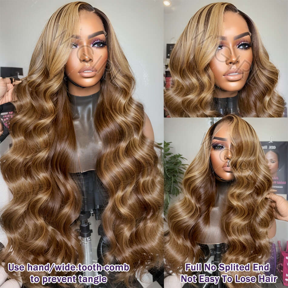 Wigir 250% 40 Inch Highlight Ombre Body Wave 13x6 HD Front Human Hair 4/27 Remy Colored 13x4 Lace Frontal Wig For Women