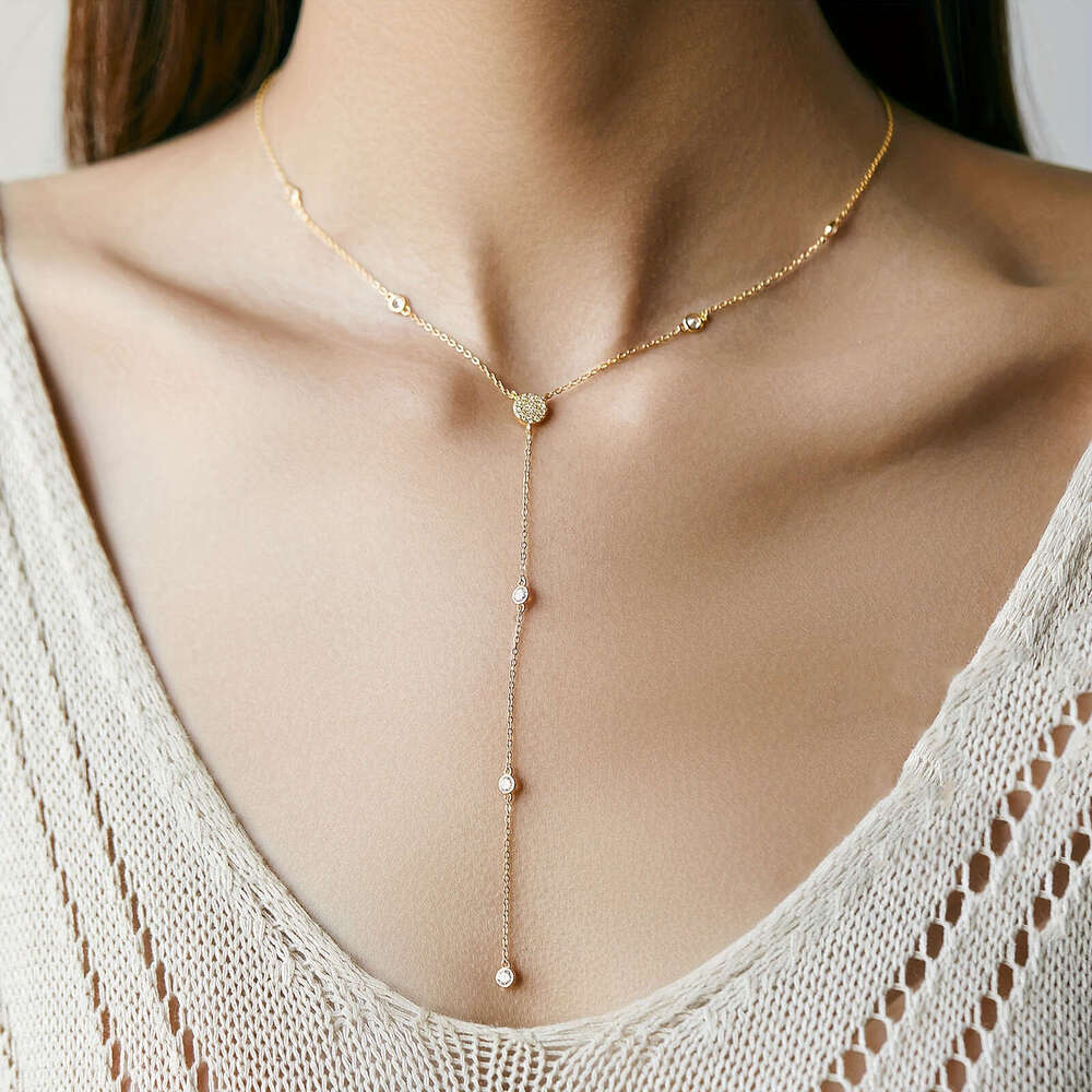 Sterling silver necklace diamond design long sweater necklace diamond gift for Women Christmas