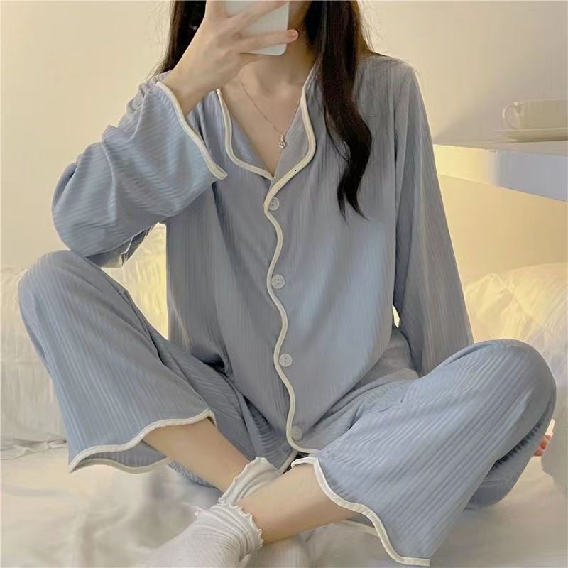 fashion 2025 New designer long sleeved long pants Pamas set women's simple easy pull with women's casual wear loose suit