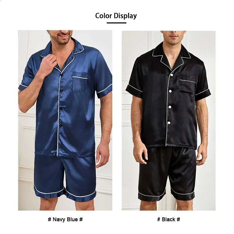 Mens pajamas set for summer short sleeve pocket button down shirt Shorts Big size loungewear sleepwear pijama home wear 241017