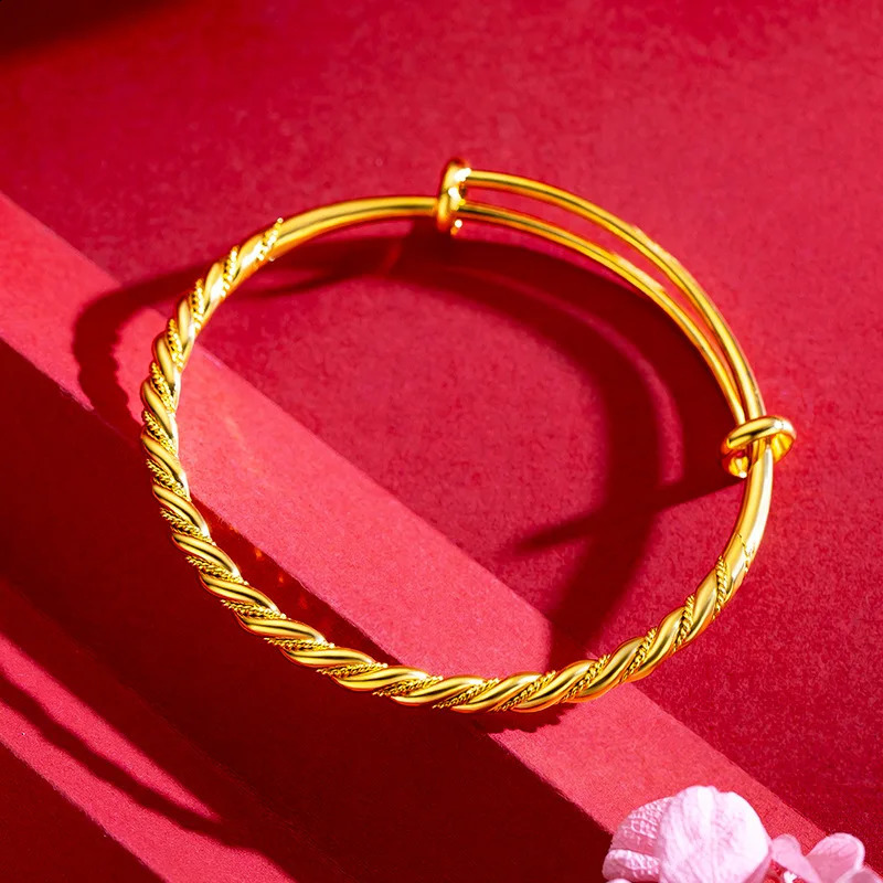 18K pure gold bracelet 999 adjustable fried dough twisted womens wedding fashion party jewelry bracelet 241007