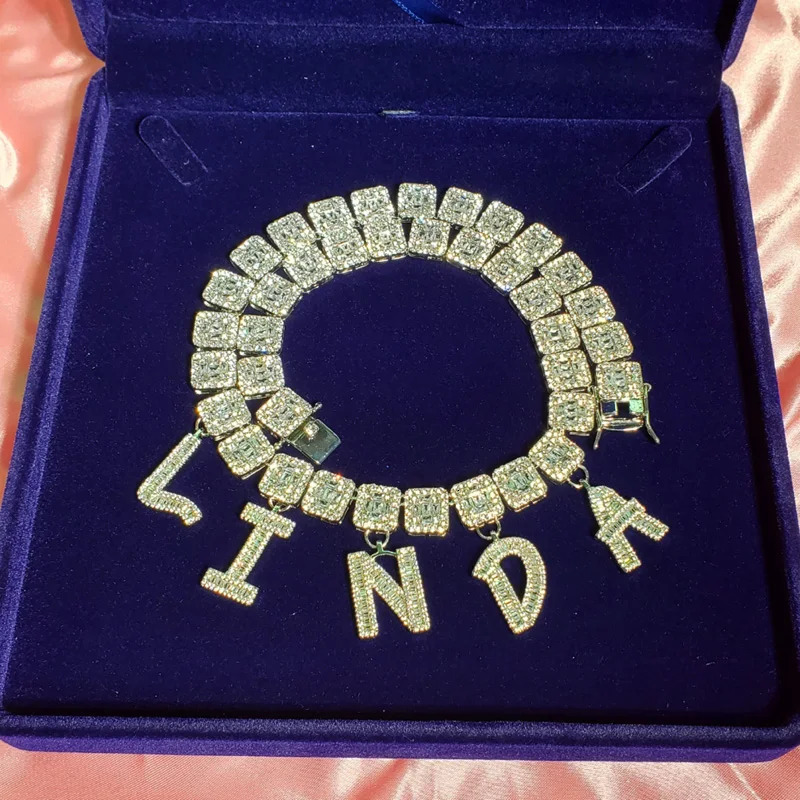 Grandbling Unique Baguettes Chain Hang Iced Out Letters Name Pendant Hip Hop Jewelry 241019