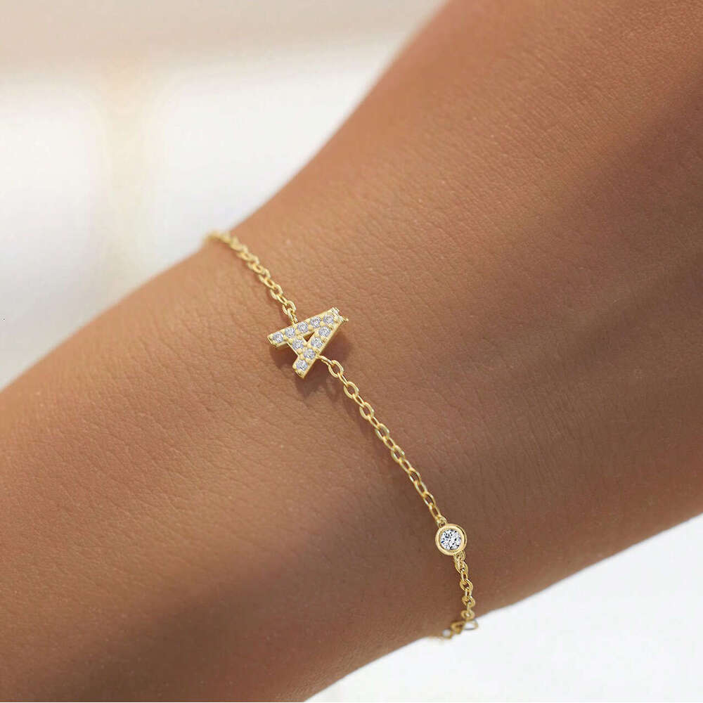 1 sier minimalist artificial zircon 26 letter A-Z bracelet suitable for women's daily wear Gold Chain Cute Charms Collier Alphabet Friends Gift