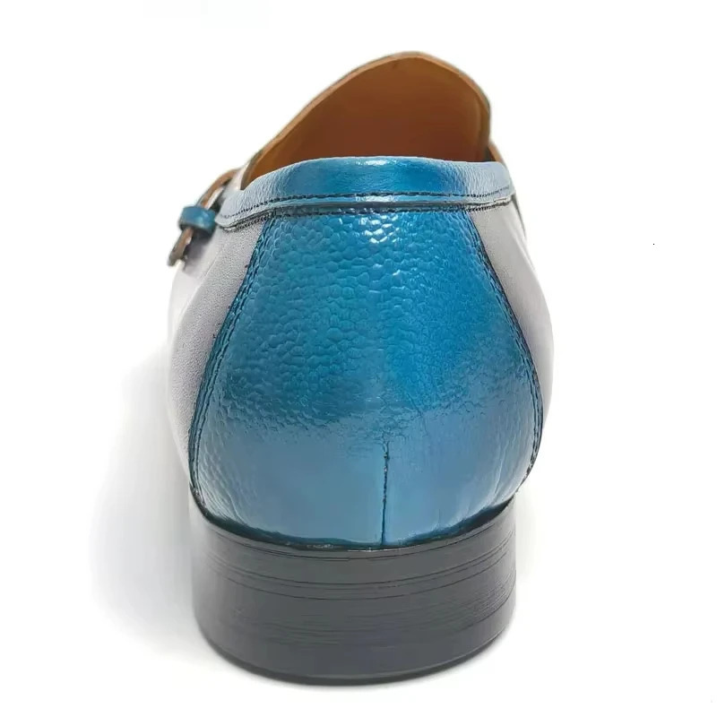 Fashionable blue leather shoes mens casual shoes high-quality office daily wear professional handmade mens denim leather shoes 241019