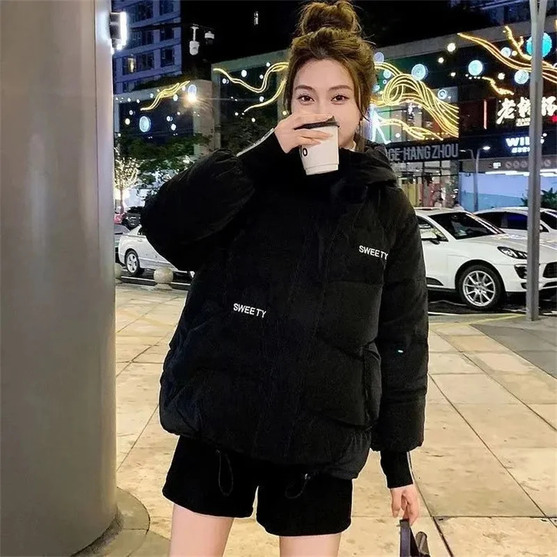 2024 Winter Jacket Women Puffer Warm Parkas Long Sleeve Female Casual Down Cotton Padded Short Hooded Outwear Ladies 241007